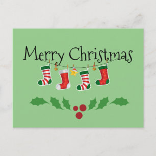 Kleurrijke Kerstsokken--Prettig Kerstfeest Briefkaart