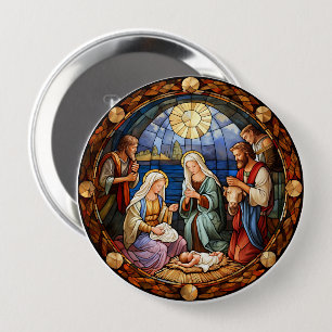 Kleurrijke kerststalillustratie, ronde button 4,0 cm
