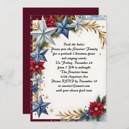 Kleurrijke kerststerren kaart (Voorkant / Achterkant)