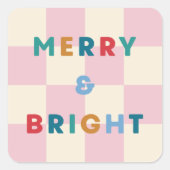 Kleurrijke Kerststicker 'Schaakbord Merry & Bright Vierkante Sticker (Voorkant)