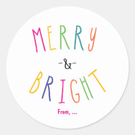 Kleurrijke Kerststickers Merry & Bright Ronde Sticker