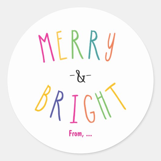 Kleurrijke Kerststickers Merry & Bright Ronde Sticker (Voorkant)