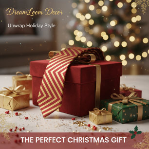 Kleurrijke Kerststok Strepen Rood & Goud Kerstcade Stropdas