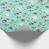 Kleurrijke kerstsymbolen Blauwgroene achtergrond Cadeaupapier (Hoek)