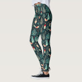 Kleurrijke kerstsymbolen en vogelpatroon leggings (Links)