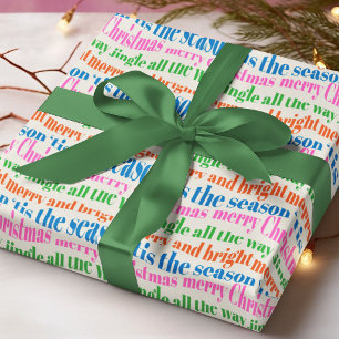 Kleurrijke Kersttypografie Merry Bright Cadeaupapier