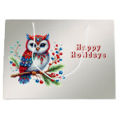 Kleurrijke kerstuil vakantie cadeau tas groot cadeauzakje (Voorkant)