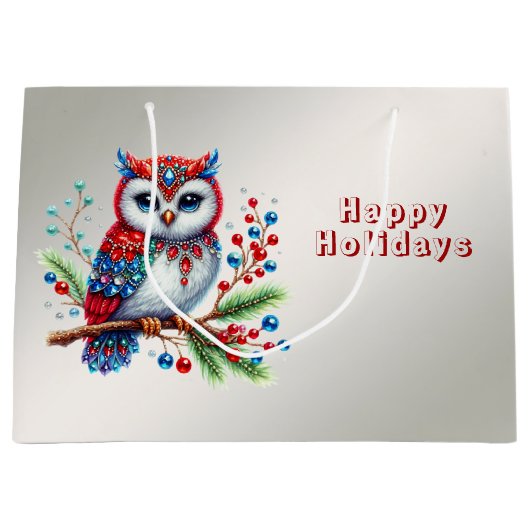 Kleurrijke kerstuil vakantie cadeau tas groot cadeauzakje (Voorkant)