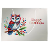 Kleurrijke kerstuil vakantie cadeau tas groot cadeauzakje (Achterkant)