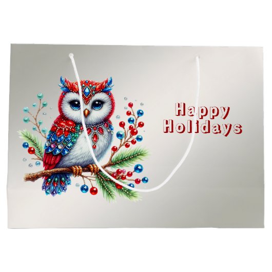 Kleurrijke kerstuil vakantie cadeau tas groot cadeauzakje (Achterkant)