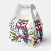 Kleurrijke kerstuil vakantie geschenkdoos bedankdoosjes (Achterkant)