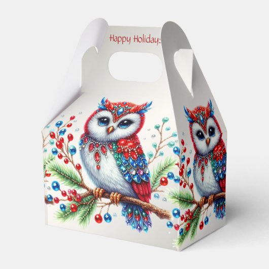 Kleurrijke kerstuil vakantie geschenkdoos bedankdoosjes (Voorkant Zijde)