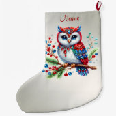 Kleurrijke kerstuil vakantie opslag grote kerstsok (Achterkant)