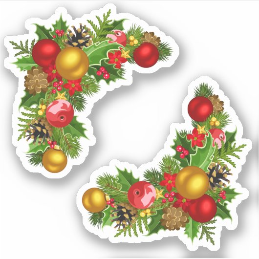 Kleurrijke Kerstvakantie Bough Sticker (Voorkant)