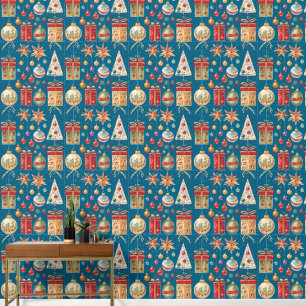 Kleurrijke kerstvakantie decoraties feestelijk behang