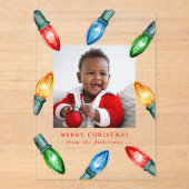 Kleurrijke kerstverlichting Acryl Vakantiefoto Acryl Uitnodigingen (Voorkant)