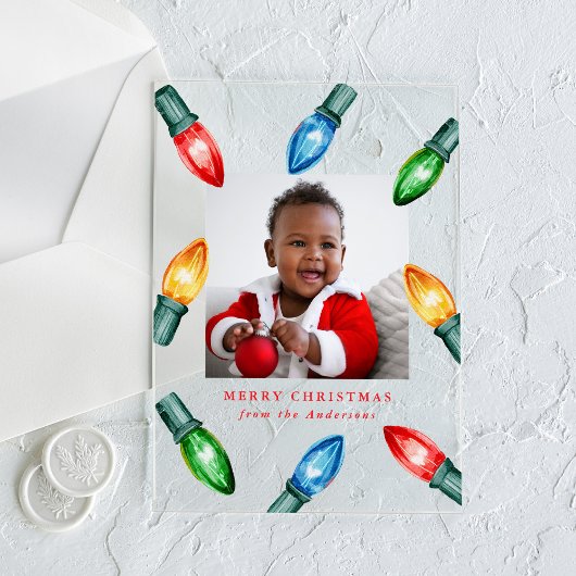 Kleurrijke kerstverlichting Acryl Vakantiefoto Acryl Uitnodigingen