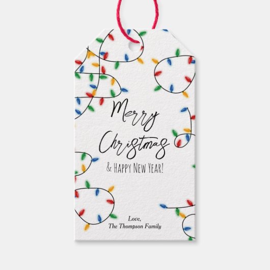 Kleurrijke kerstverlichting Eenvoudig minimaal Cadeaulabel (Voorkant)