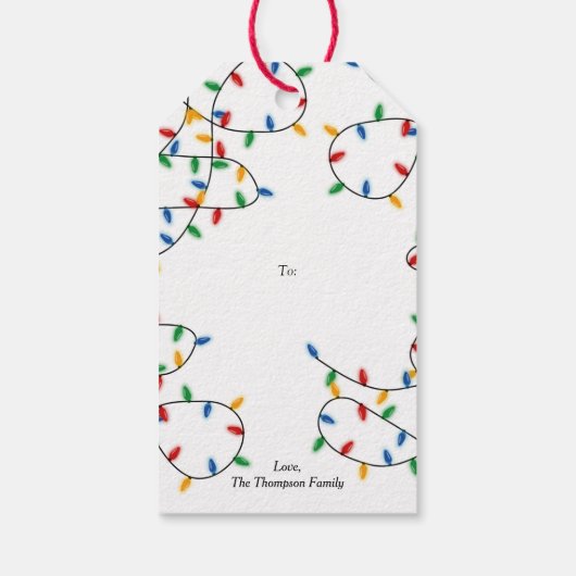 Kleurrijke kerstverlichting Eenvoudig minimaal Cadeaulabel (Achterkant)