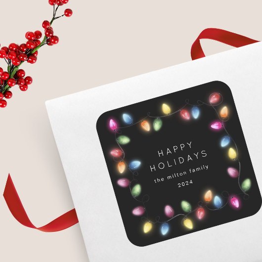 Kleurrijke Kerstverlichting Monogram Vierkante Sticker