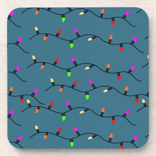 Kleurrijke kerstverlichting op blauw bier onderzetter (Voorkant)
