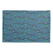 Kleurrijke kerstverlichting op blauw kussensloop (Achterkant)