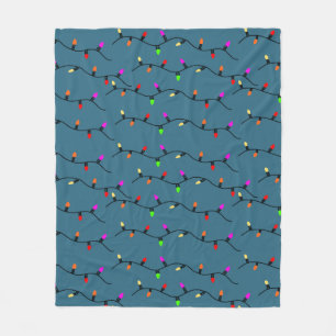 Kleurrijke Kerstverlichting Op Blauwe Achtergrond Fleece Deken
