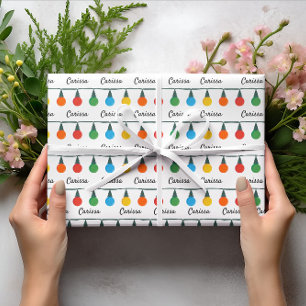 Kleurrijke Kerstverlichting Persoonlijke Naam Cadeaupapier