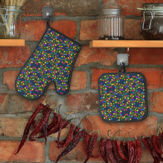 Kleurrijke Kerstverlichting Schattige Leuk Modern Ovenwant & Pannenlap Set