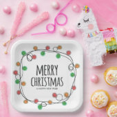 Kleurrijke kerstverlichting Vrolijk kerstfeest Papieren Bordje (Feest)