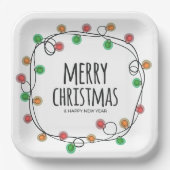 Kleurrijke kerstverlichting Vrolijk kerstfeest Papieren Bordje (Voorkant)