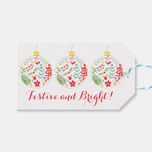 Kleurrijke Kerstversiering Cadeaulabel (Voorkant (Horizontaal))