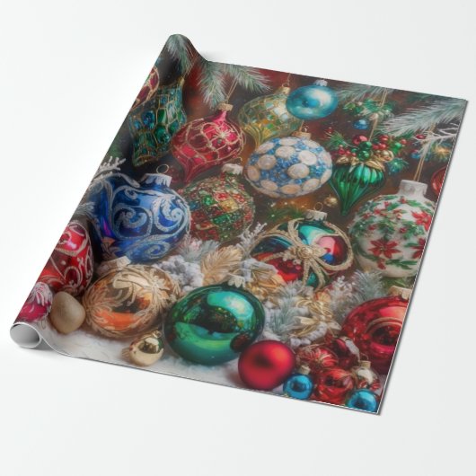 Kleurrijke Kerstversiering Cadeaupapier (Uitgerold)