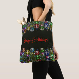 Kleurrijke kerstversiering Feestdagen zwart Tote Bag