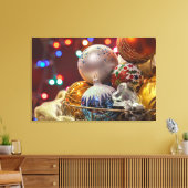 Kleurrijke Kerstversiering in Mand Canvas Afdruk (Insitu (Woonkamer))