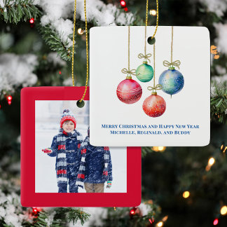 Kleurrijke Kerstversiering met Eigen Foto Keramisch Ornament