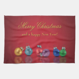 Kleurrijke kerstversiering theedoek