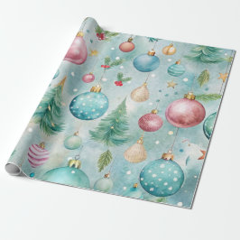 Kleurrijke kerstversieringen en bomen cadeaupapier