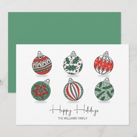 Kleurrijke kerstversieringen feestdagenkaart (Voorkant / Achterkant)