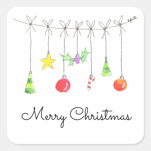 Kleurrijke Kerstversieringen Vierkante Sticker (Voorkant)