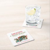 Kleurrijke Kerstvoertuig Vrolijk Kerstfeest Kartonnen Onderzetters (Insitu)