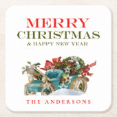 Kleurrijke Kerstvoertuig Vrolijk Kerstfeest Kartonnen Onderzetters (Voorkant)