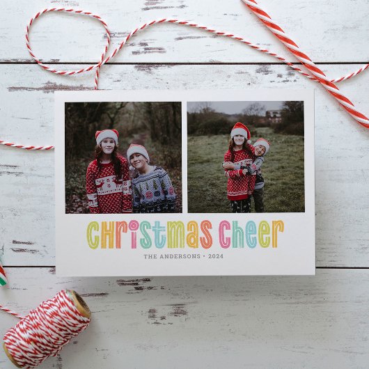 Kleurrijke Kerstvreugde Twee Foto Kerstmis Feestdagenkaart
