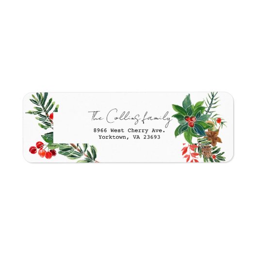 Kleurrijke kerstWaterverf Holly & Botanicals Etiket (Voorkant)