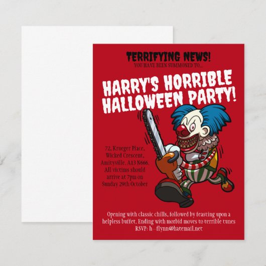 Kleurrijke Kettingzaag Clown Halloween Feest Carto Kaart (Voorkant / Achterkant)