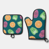 Kleurrijke Keuken Fruit & Veggie Ovenwant & Pannenlap Set (Voorkant)