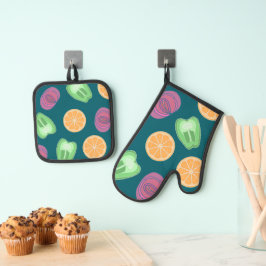 Kleurrijke Keuken Fruit & Veggie Ovenwant & Pannenlap Set
