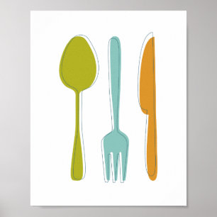 Kleurrijke Keuken Gereedschap Mid Century Muur Kun Poster