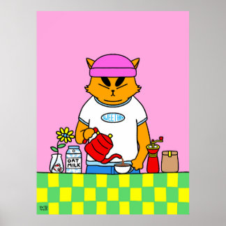 Kleurrijke Keuken Koffie Kat Poster