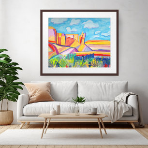 Kleurrijke Keuken Mesa Wacky Watercolor Landschap Poster